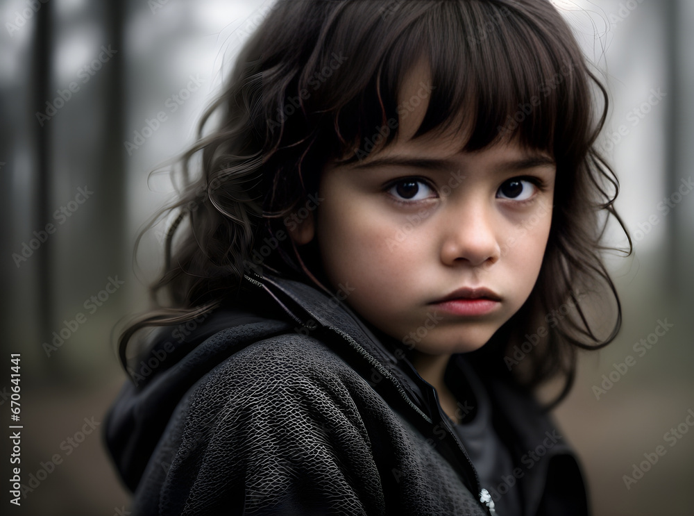 Dark cinematic portrait of sad child K Dark cinematic portrait of sad child K