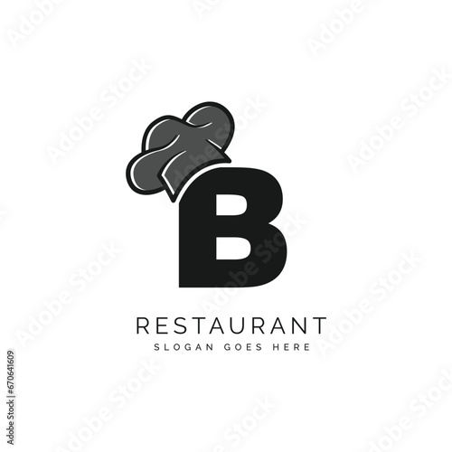 Letter B logo with chef's hat for a restaurant. Alphabet B Concept Design Food Business Logotype vector illustration