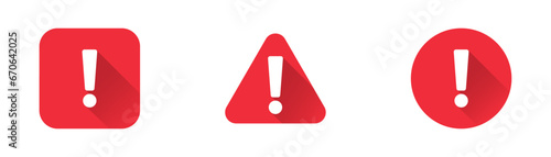 Warning sign icon. Red attention sign line icons set with shadow. Notice icon symbol. Vector stock illustration.