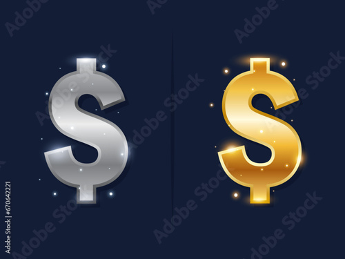 The Silver and gold Dollar. Isolated Vector Illustration