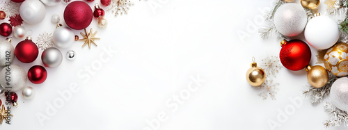 White Christmas Background with copy space, decorated Christmas card backdrop with jingle bells and space for text