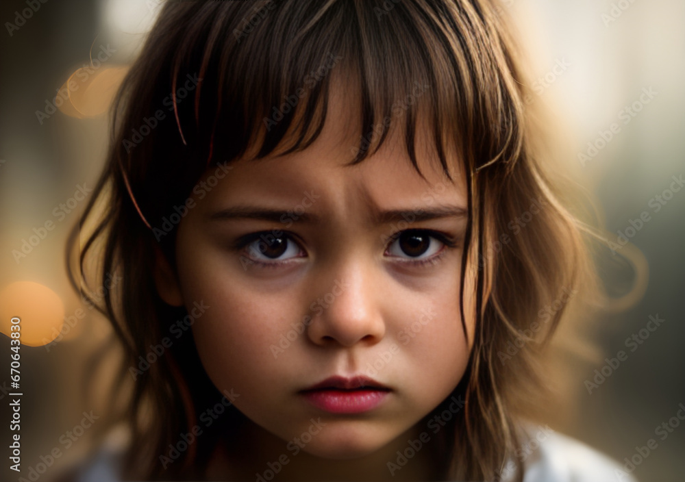 Detailed cinematic portrait of a crying child