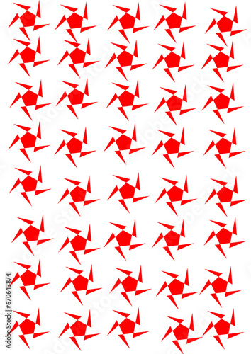 hexagon or red colour star routed repeated design with white background.