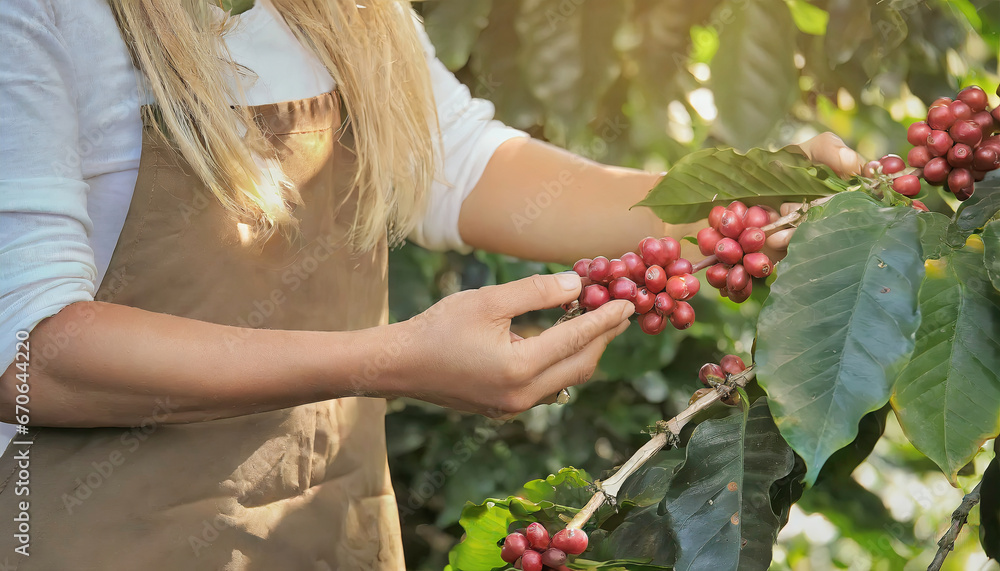 Fototapeta premium Hands collecting the coffee harvest
