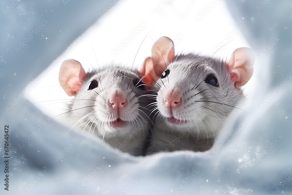 Pet rats. Funny curious home rats. Two endearing, comical grey rats ...