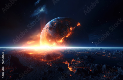 Exploding planet in space