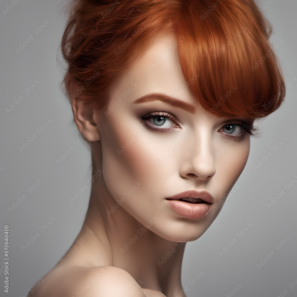 Fototapeta premium Redhead Beauty: Elegance and Glamour in Close-up Portrait