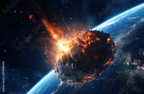 A meteorite crashes into planet Earth