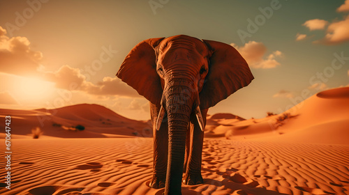 Stunning desert landscape with majestic elephant and red sands.