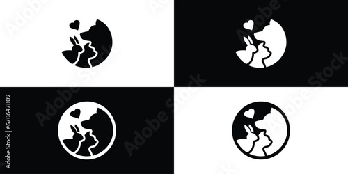 Dog Cat and Rabit Love Logo Designs. Pet Care Simple Vector Symbol Illustration.