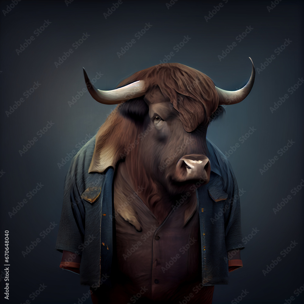 A Bull wearing clothes like a Boss NFT Art by Generative AI A Bull wearing clothes like a Boss NFT Art by Generative AI