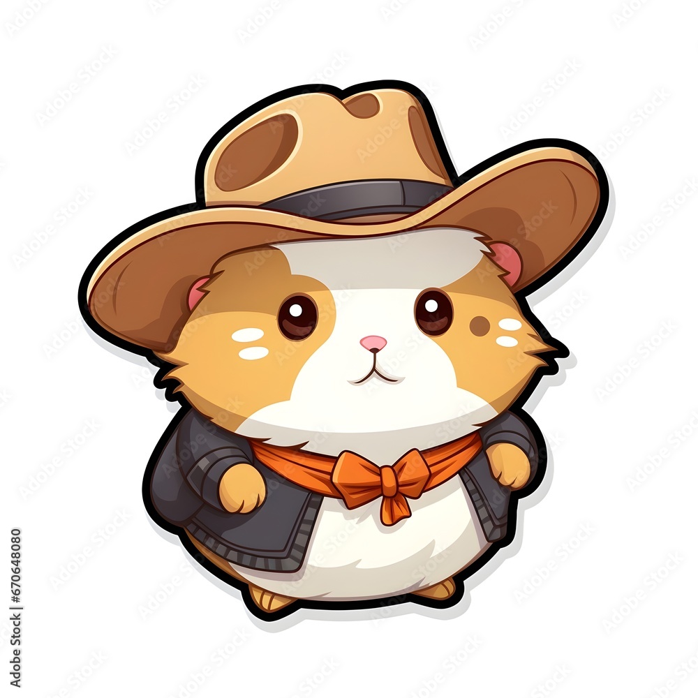 Fototapeta premium cute hamster as a cowboy sticker design with white background