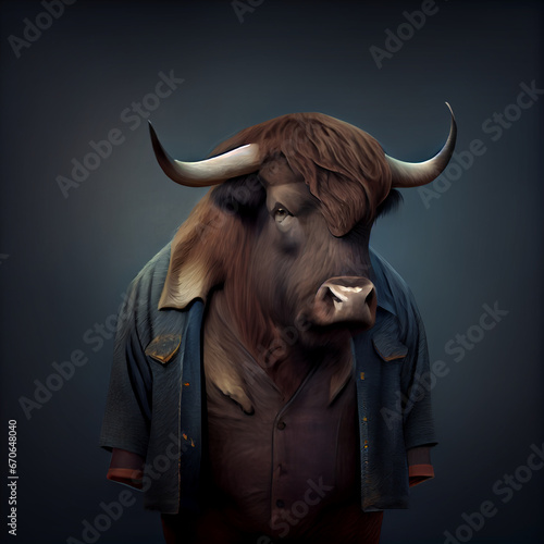 A Bull wearing clothes like a Boss NFT Art by Generative AI © oshene