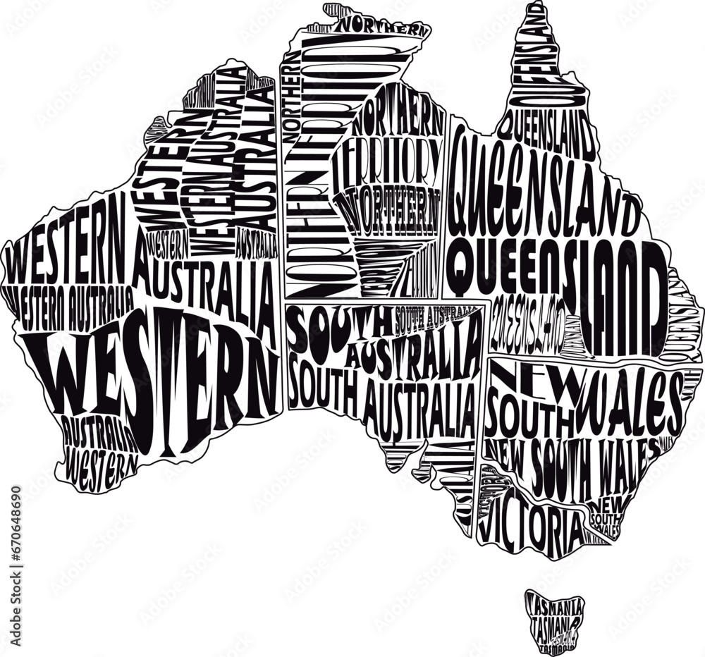 typographic vector map of australia