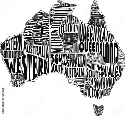 typographic vector map of australia
