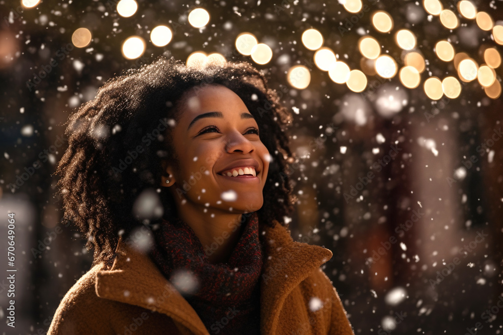 Beautiful girl outdoor in winter falling snow Beautiful girl outdoor in winter falling snow