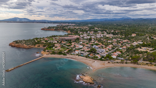 Fototapeta Naklejka Na Ścianę i Meble -  Aerial drone photo of the coastal town named Perello Mar in Spain