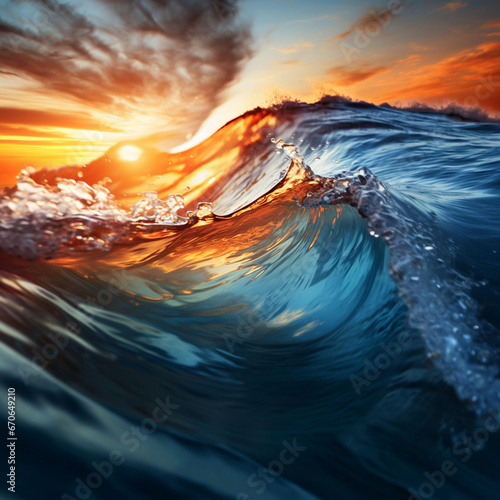Graceful movement and interplay of liquid textures in vibrant colors. Focus on the mesmerizing ripples and waves