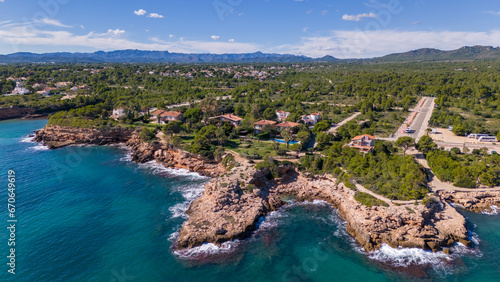 Aerial drone photo of the coastline and the mediteranean sea in Spain