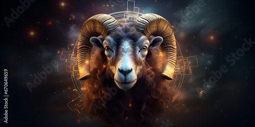 Astrology calendar Aries magical zodiac sign astrology Esoteric horoscope and fortune telling concept Aries zodiac in universe on space dark background