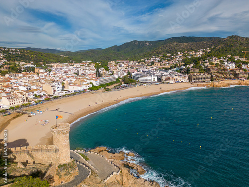 Fototapeta Naklejka Na Ścianę i Meble -  Aerial drone photo of the coastal town named Tossa de Mar in the Costa Brava, Spain. 