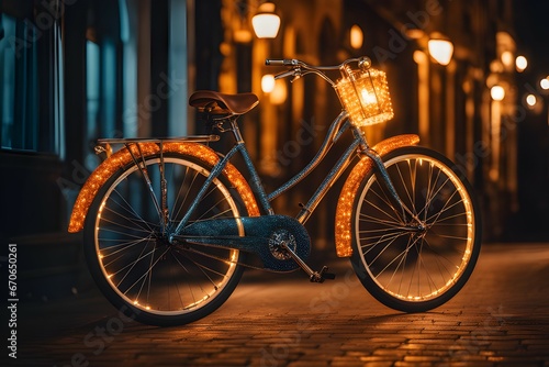 Old bicycle in the street with lighting effect
