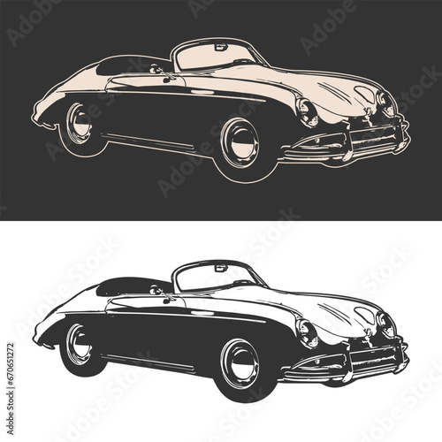 Retro Vintage Classic Car Silhouette Vector. car illustration black and white.