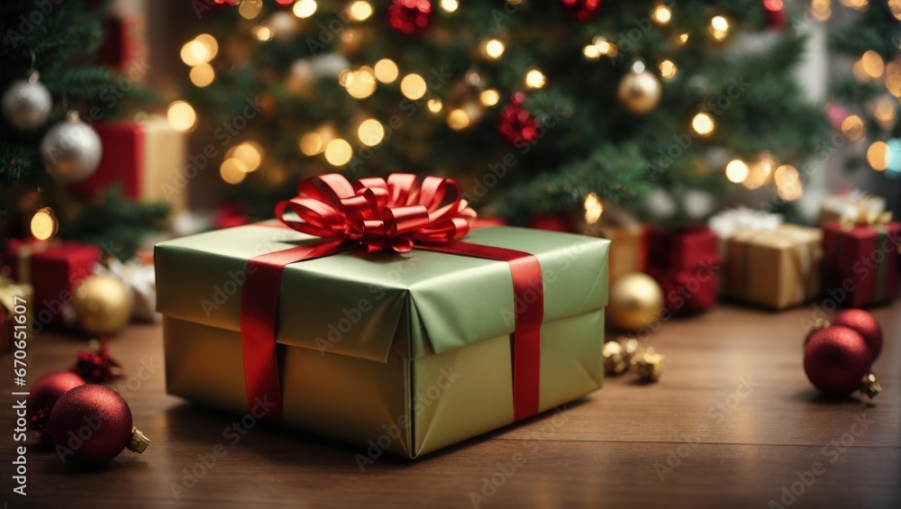 A selective focus shot of a Christmas gift box A selective focus shot of a Christmas gift box