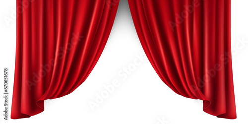Red realistic luxury curtain cornice decor domestic fabric interior drapery textile lambrequin, velvet illustration isolated on transparent background. Generative AI photo