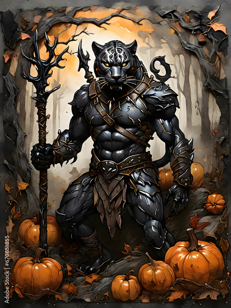 Panther the guardian of the pumpkin junngle.