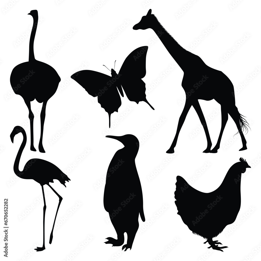 Obraz premium Forest wild animals silhouettes vector illustration
