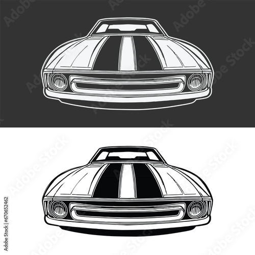 Vintage Classic Car Silhouette Vector. Black And White Car Vector Graphic.