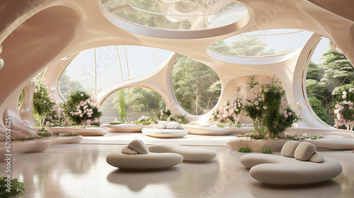 Futuristic Monochrome Living Room Bathed in Abundant Sunlight © Milica