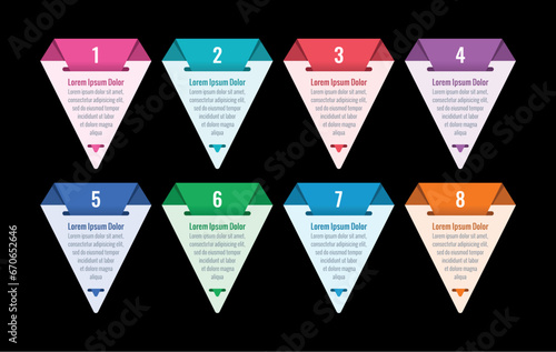 eight steps web, annual report, internet informational template. triangle infographic template. business information template