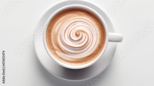 Cup of cappuccino with latte art on white background. Latte Art Concept With Copy Space