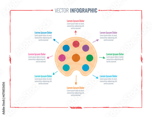 eight step color pallet infographic. infographic with palette symbol. paint infographic. hand drawing infographic template