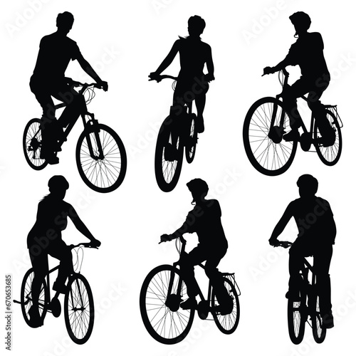 Vector bicyclist or cycling silhouettes vector illustration