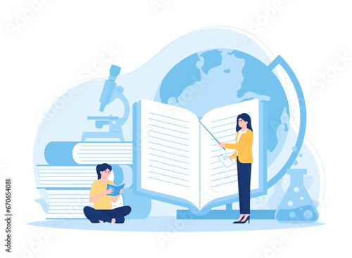 Students study history concept flat illustration