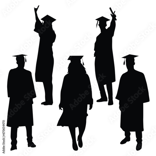 Graduate Celebrating Graduation Silhouettes Vector illustration