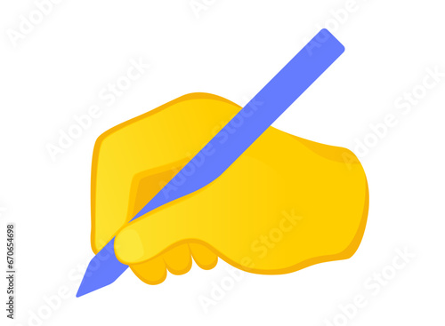 Writing hand icon. Yellow gesture emoji vector illustration.

