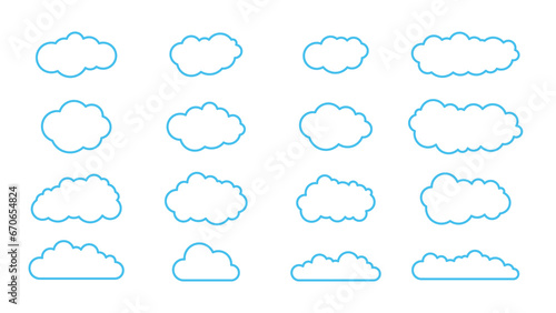 Collection of cloud icons on transparent background. PNG illustration