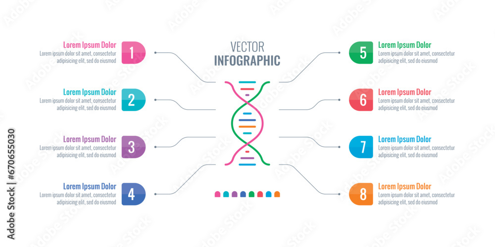 eight step infographic. dna symbol infographic template. scientific information design eight step infographic. dna symbol infographic template. scientific information design