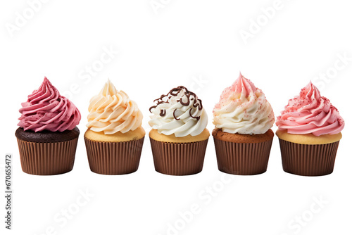 Artfully Decorated Cupcakes Isolated on a Transparent Background