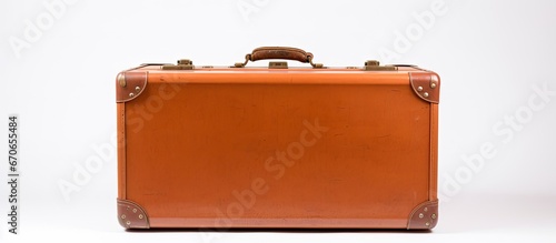 Closed ready vintage brown suitcase for departure