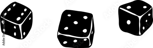 A board game, poker dice, a black and white freehand drawing, a cube in different angles. Vector element.