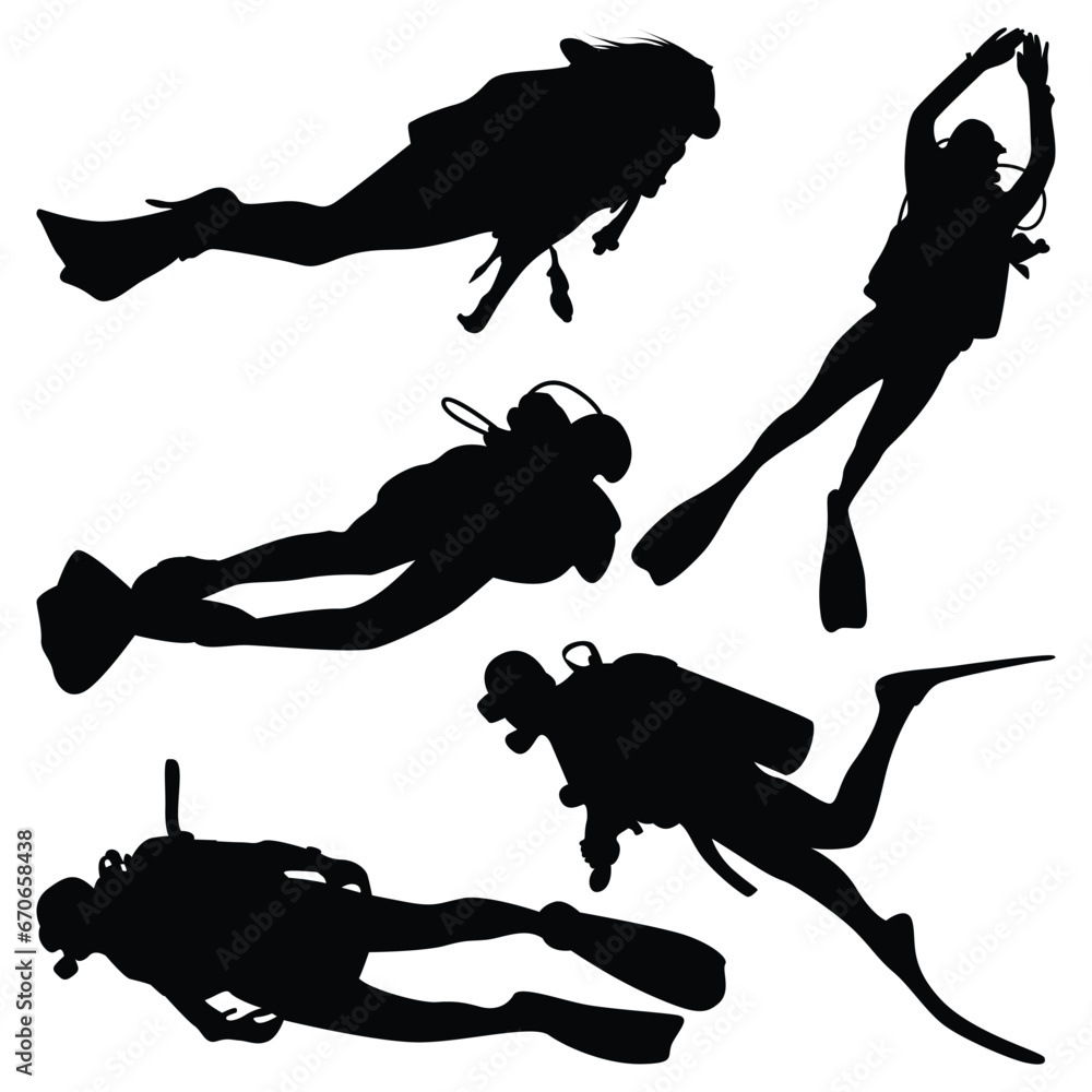 Scuba Diving Silhouettes Vector illustration Stock Vector | Adobe Stock