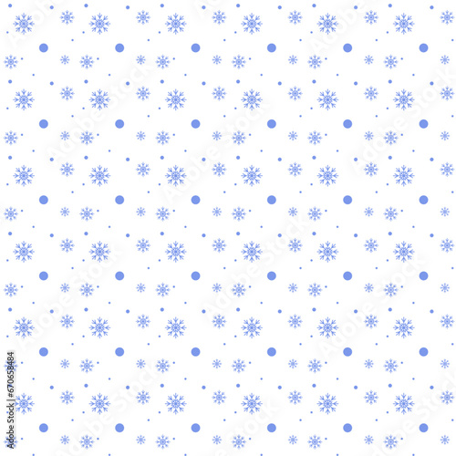 Winter seamless pattern with snowflakes. Blue snowflakes on white background. Vector illustration. Background, paper, wallpaper, textile, texture, fabric, tissue, cloth, decoration.