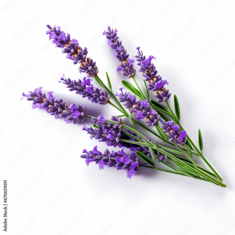 Fototapeta premium Lavender bouquet on white isolated background - ai generative