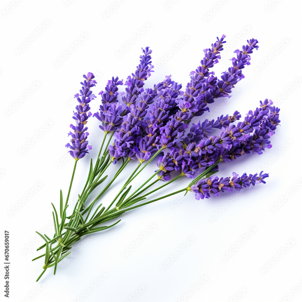 Fototapeta premium Lavender bouquet on white isolated background - ai generative