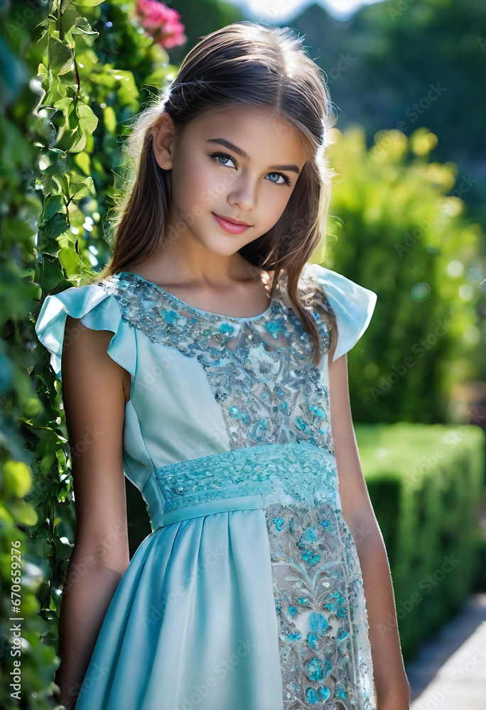 cute teen fashion model, smiling. summer dress, in a garden. generative ai cute teen fashion model, smiling. summer dress, in a garden. generative ai